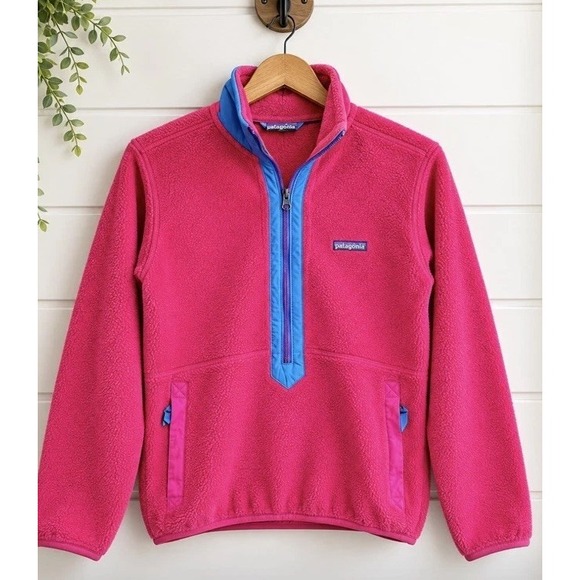 Patagonia Jackets & Blazers - Vntg Patagonia Women's Pink/Blue Fleece Zip pullover Pockets Logo